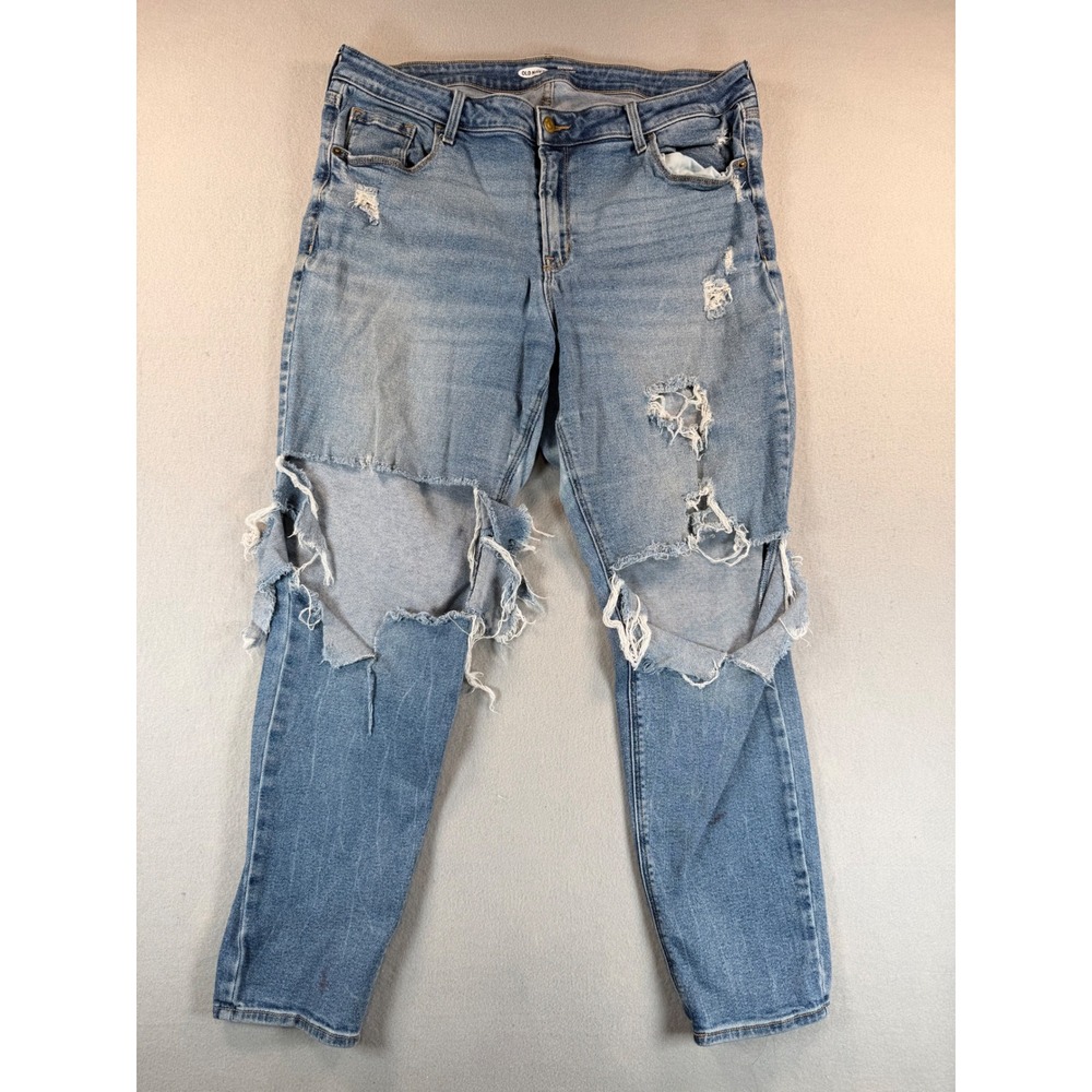 Old Navy Rockstar Super Skinny Mid-Rise Distressed Blue Jeans Womens 16 Ligh